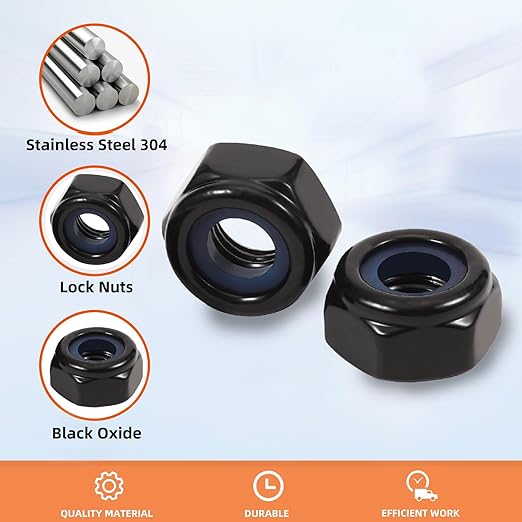 MewuDecor 5/16-18 Nylon Insert Hex Lock Nuts Locknuts, 304 Stainless Steel 18-8, Black Oxide, 50 PCS