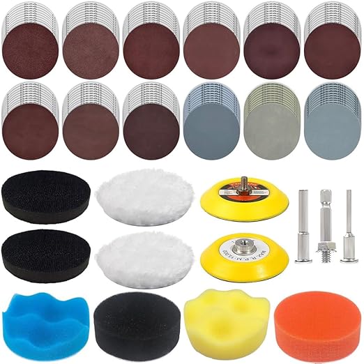 WCIC 133-Piece 3-Inch Ultimate Sanding & Polishing Kit | P60 to P10000 | 12 Grits, 120 Discs + Hooks, Loops, Pads & Plates | Complete Solution for Auto Wood Metal