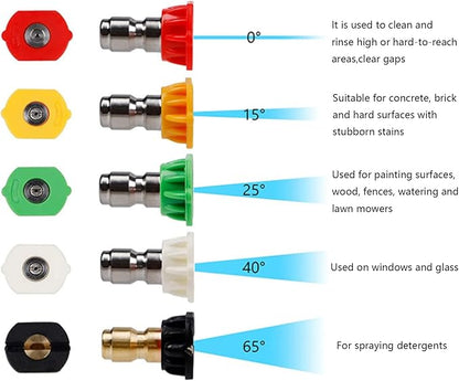 Pressure Washer Spray Nozzle Tip Set with 5 Multiple Degrees Nozzle,Pressure Washer Tips,1/4" Quick Connect, 4000 PSI.2.5 GPM