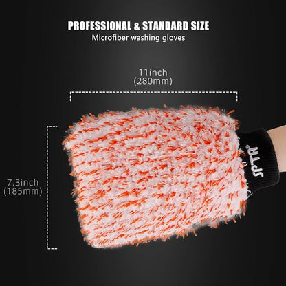 SPTA Microfiber Car Wash Mitt, 3Pcs Car Sponge Glove Wrapped in Soft, Plush Fiber Cloth Material, Safe Washing with Any Car Soap, Bucket, Foam Gun, Foam Cannon, Other Cleaning Supplies
