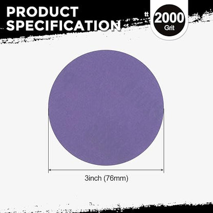 Kozelo 40 Pcs Sanding Discs 3 Inch 2000 Grit Hook and Loop Random Orbital Sandpapers Suitable for Drywall Sander Wood Metal Furniture, Purple
