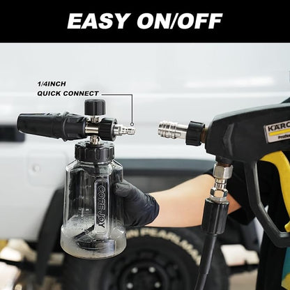 CORE JOY Professional Foam Cannon for Car Wash, Adjustable Spray Nozzle, 1L Soap Bottle