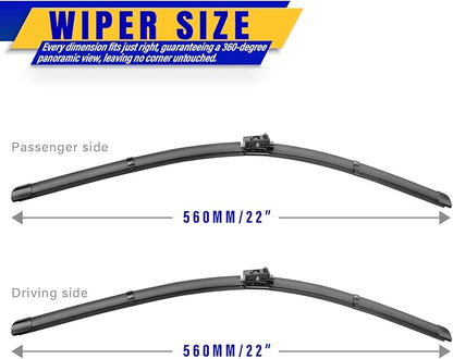 2 wipers Replacement for 2015-2020 MBZ C class and GLC class W205 C205 A205, Windshield Wiper Blades Original Equipment Replacement - 22"/22" (Set of 2)