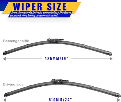 2 wipers Replacement for BMW 3-Series 4-Door E90 E91 F30 F31 F34 F80 M3 09/2009-2018 Audi A3 2005-2013, Windshield Wiper Blades Original Equipment Replacement - 24"/19" (Set of 2) Pinch Tab