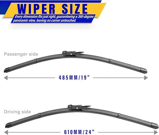 2 wipers Replacement for BMW 3-Series 4-Door E90 E91 F30 F31 F34 F80 M3 09/2009-2018 Audi A3 2005-2013, Windshield Wiper Blades Original Equipment Replacement - 24"/19" (Set of 2) Pinch Tab