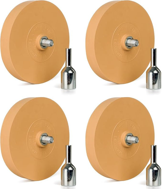 Belinova 4 Pack 3.5 inch Eraser Wheel Decal Remover Eraser Wheel Adhesive Remover with Adapter Rubber Eraser Wheel for Drill Solid Decal Vinyl Tape Graphics Pinstripe Sticker Remover