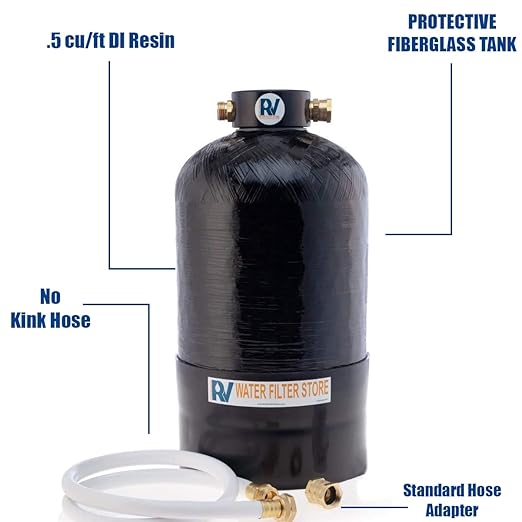 Essential Portable Water Deionizer .5cu/ft DI Resin w Custom Hose, Long Lasting 300 Gallons, 3/4" Fittings, Provides Deionized Water on Demand for Mobile Spot Free Car Washing