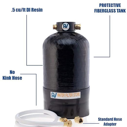 Essential Portable Water Deionizer .5cu/ft DI Resin w Custom Hose, Long Lasting 300 Gallons, 3/4" Fittings, Provides Deionized Water on Demand for Mobile Spot Free Car Washing