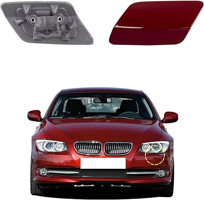 Car Front Bumper Headlight Washer Cover Compatible with BMW 328i 3351 335lS Coupe Convertible 2011-2013 Headlight Washer Nozzles Cover 61677253393 61677253394 Cinnabar Red Left
