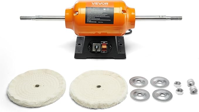 VEVOR 1/2HP Bench Buffer Polisher, 8-inch Bench Polishing Buffing Machine, 1725RPM/3450RPM Dual Speed Benchtop Polisher with 2PCS Cotton Wheels & Cast Iron Base for Metal, Jewelry, Wood Polishing