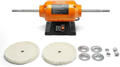 VEVOR 1/2HP Bench Buffer Polisher, 8-inch Bench Polishing Buffing Machine, 1725RPM/3450RPM Dual Speed Benchtop Polisher with 2PCS Cotton Wheels & Cast Iron Base for Metal, Jewelry, Wood Polishing