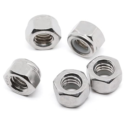 MewuDecor #6 32 Nylon Insert Hex Lock Nuts Locknuts, 304 Stainless Steel 18-8, Bright Finish, 100 PCS