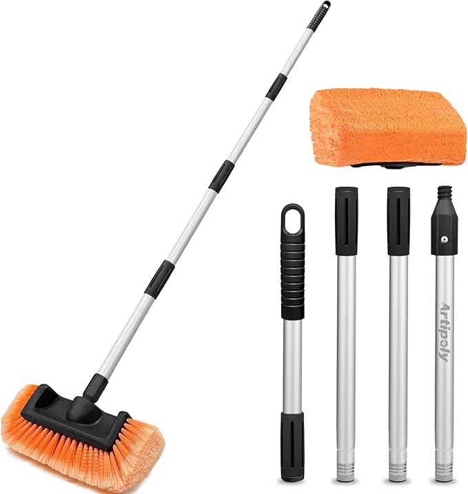 65" Five-Sided Car Wash Brush with Extension Pole, Car Wash 12" Dip Soft Five-Sided Brush, No Scratch Car Cleaning Brush Supplies for RV Boat Truck SUV, House Siding, Snow