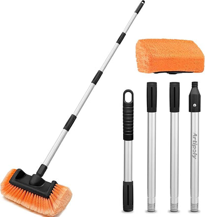 65" Five-Sided Car Wash Brush with Extension Pole, Car Wash 12" Dip Soft Five-Sided Brush, No Scratch Car Cleaning Brush Supplies for RV Boat Truck SUV, House Siding, Snow