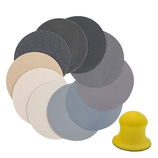 VIBRATITE 40 Pieces 3 Inch Sanding Discs, Wet Dry Sandpaper Sheets Assortment 80 to 7000 Grit Silicon Carbide Hook and Loop Sanding Paper with Handle Sanding Block for Wood Metal Automotive Mirror