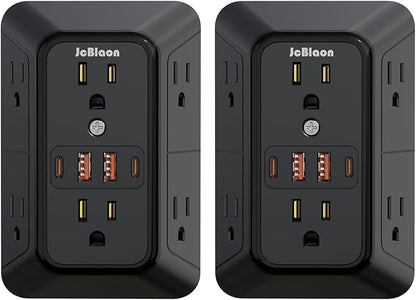 2 Pack Multi Plug Wall Outlet Extender Surge Protector 6 AC Outlet Splitter with 4 USB Ports(2 USB C) Wall Charger 1050J Power Strip 125V/15A, 1875W for Home, Office, Travel Dorm Room Essentials
