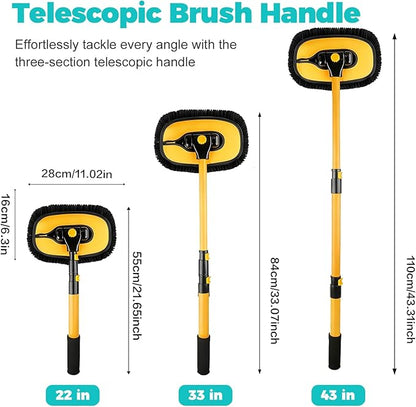 15° Curved Car Cleaning Brush with Telescopic Handle 56.7" Aluminum Alloy Long Rod Wash Mop for Cleaning RVs, Trucks, Boats