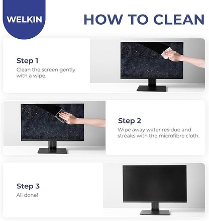 WELKIN 80 * 2 Electronics Cleaning Wipes - Non Toxic Screen Cleaner, Streak Free Touchscreen Cleaning for All Phones, Laptop, Computer, TV and Car，2 X Microfiber Cloth Included
