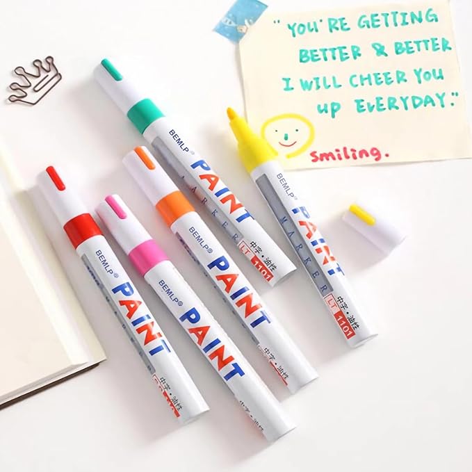 BEMLP Permanent Marker Pen Colorful Waterproof Metal Oilly Fill Paint For School DIY Tyre Tire Tread CD Metal Paint Markers Tire pen 12 Colors for Scuba gear