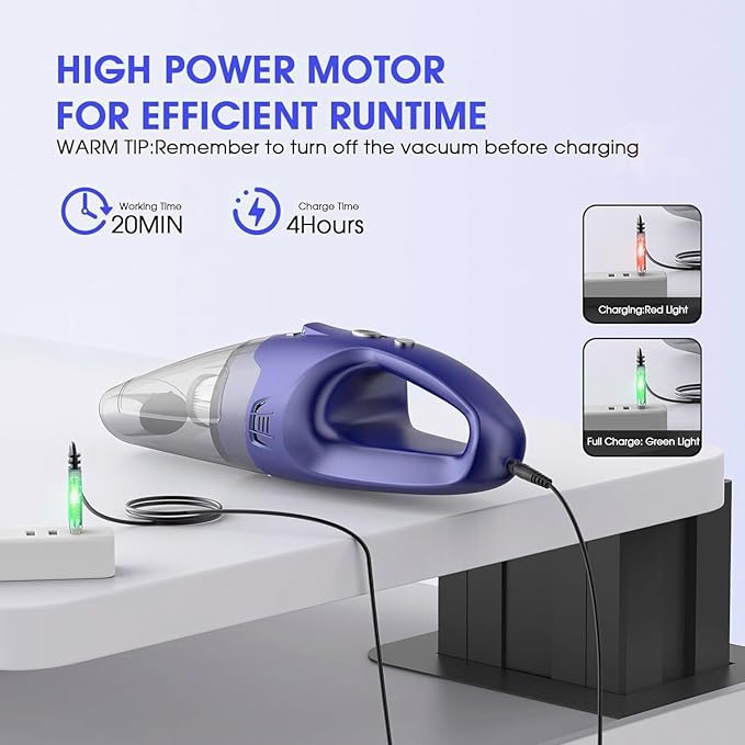 YOOHI Handheld Vacuum Cordless Rechargeable – 6000Pa Mini Hand Held Vacuum, LED Light, 20–25 Mins Runtime, USB Charging, 500ML Cup – Lightweight Small Vacuum Cleaner Cordless for Car/Office/Home