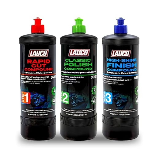 LAUCO 3-Step Kit – Steps 1 2 3, Professional Silicone-Free Cutting, Polishing & Finishing Compounds for Scratch Removal, Clear Coat Safe High-Gloss Finish