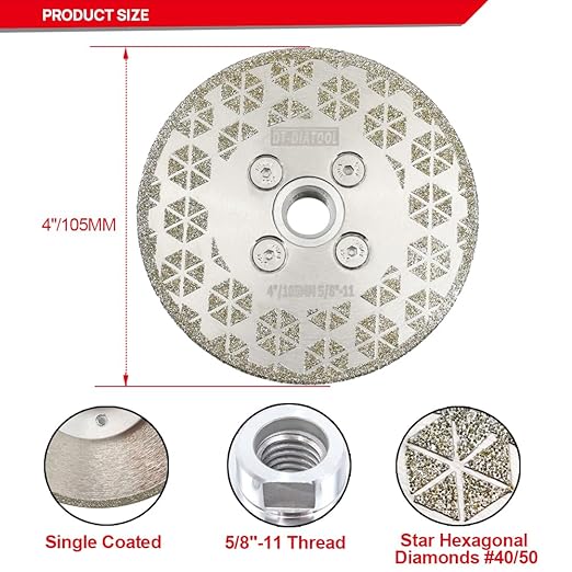 DT-DIATOOL Diamond Blade 4" x 5/8" Thread Flange 2-Pack - Single Side Electroplated Diamond Cutting and Grinding Disc for Granite Marble Natural Stone Tiles
