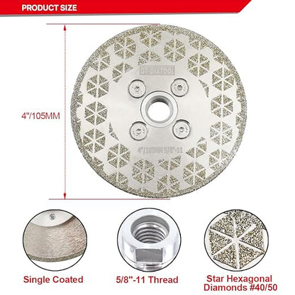DT-DIATOOL Diamond Blade 4" x 5/8" Thread Flange 2-Pack - Single Side Electroplated Diamond Cutting and Grinding Disc for Granite Marble Natural Stone Tiles