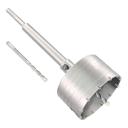 4" Concrete Hole Saw, 102mm Tungsten Steel Core Bit for Cinder Block, Brick, Rock, Plank Walls for Pipes or mini Split Lines, with SDS Plus Shank and 2 Center Positioning Drill Bits.