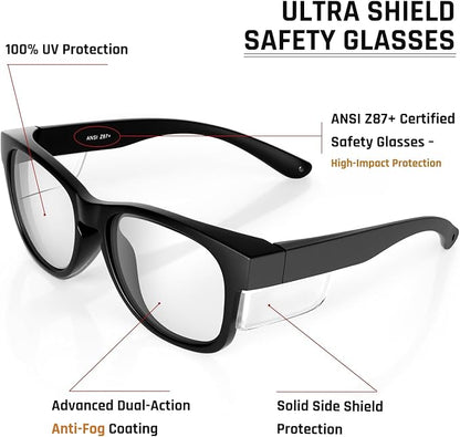 MORK&SUKY Safety Glasses with Side Shields，ANSI Z87.1 Certified Protective Eyewear for Work & Outdoor Use.