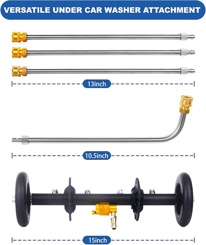 DUSICHIN Undercarriage Cleaner Water Broom Pressure Washer Attachment, 16 Inches Undercarriage Washer, Pressure Washer Underbody Car Cleaner 4 Extension Wands 4 nozzles Garden Hose Adapter DUS3202