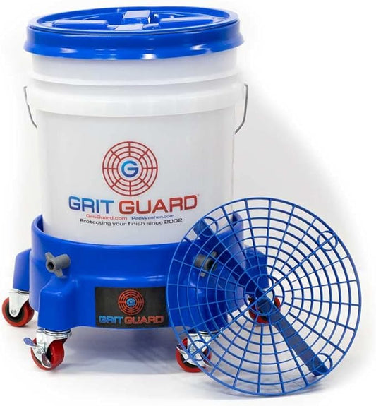 Grit Guard 5 Gallon Washing System | Includes 5 Gallon Bucket, Grit Guard, Bucket Dolly, and Gamma Seal Lid | for Car Wash and Detailing | Blue