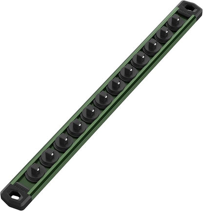 WORKPRO Magnetic Socket Organizer, 1/4-Inch Drive Aluminum Alloy Socket Rail, Heavy Duty Socket Holder, Socket Rack Kit 1/4-Inch x 12 Clips Green (Socket not Included)