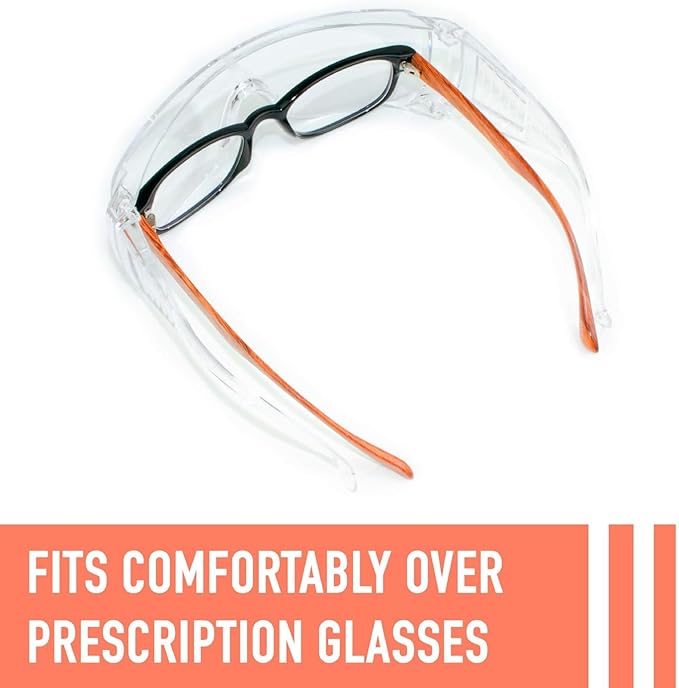 Aqulius OTG Safety Glasses - Fog-Proof & Anti-Fog Polycarbonate Lenses - Low-Profile Safety Goggles Over Glasses & Sideshields - Over-Prescription Protective Eyewear - 24 Pack, Unisex