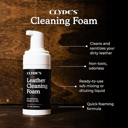 Clyde's™ Leather Cleaning Foam | Quick Foaming Leather Cleaner for Furniture, Auto Interior, Tack, Shoes and Accessories | Stain and Dirt Removal | Does Not Require Dilution, Ready to Use