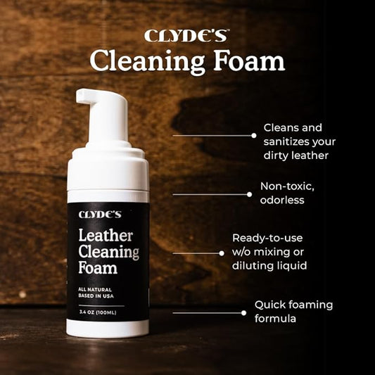 Clyde's™ Leather Cleaning Foam | Quick Foaming Leather Cleaner for Furniture, Auto Interior, Tack, Shoes and Accessories | Stain and Dirt Removal | Does Not Require Dilution, Ready to Use