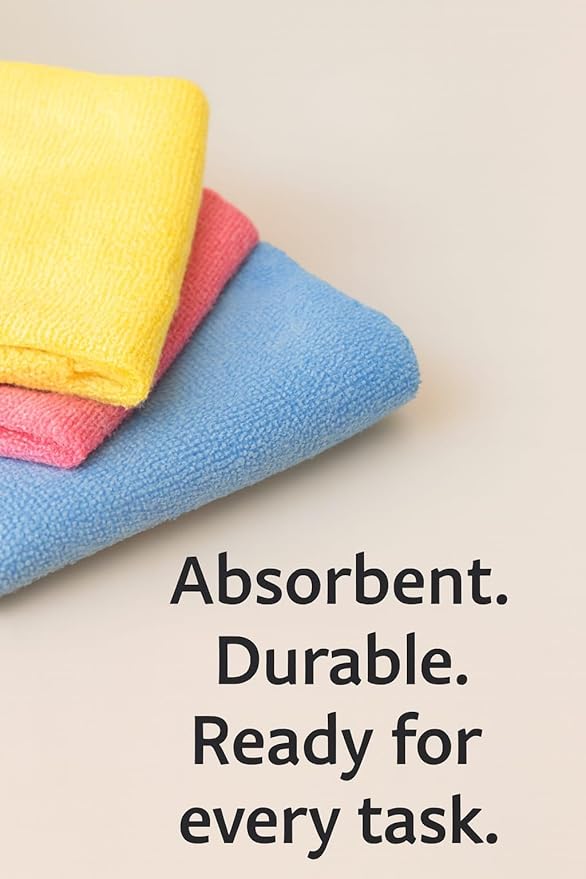 Microfiber Cleaning Cloths, 50 Pack, Multi-Color Blue Yellow Orange Pink, Lint Free Machine Washable, 16 x 16 Inches, Ultra-Absorbent for Home Kitchen Cleaning (Orange)
