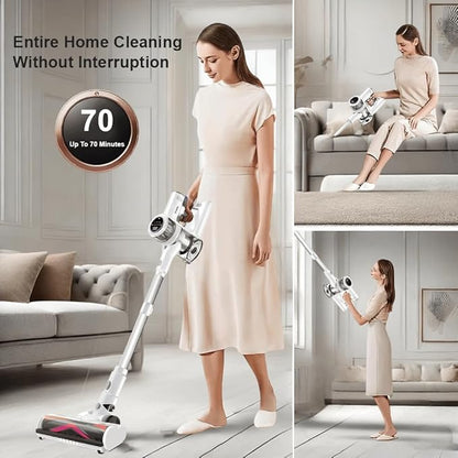 VYKLO Cordless Vacuum Cleaner, 600W 55Kpa 70Mins Stick Vacuum Cleaners for Home, AUTO Dust Detection/LED Touch Display, Rechargeable Wall Mount, Wireless Handheld Vacuum for Pet Hair/Carpet/Hard Floor
