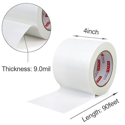 Wide Duct Tape, Industrial Grade 30Yards (90 ft) Wide Tape 4in Duct, 9 Mil Heavy-Duty, Waterproof, Strong, Flexible, No Residue, for Crafts & Home Improvement (White, 4'' x 90ft)