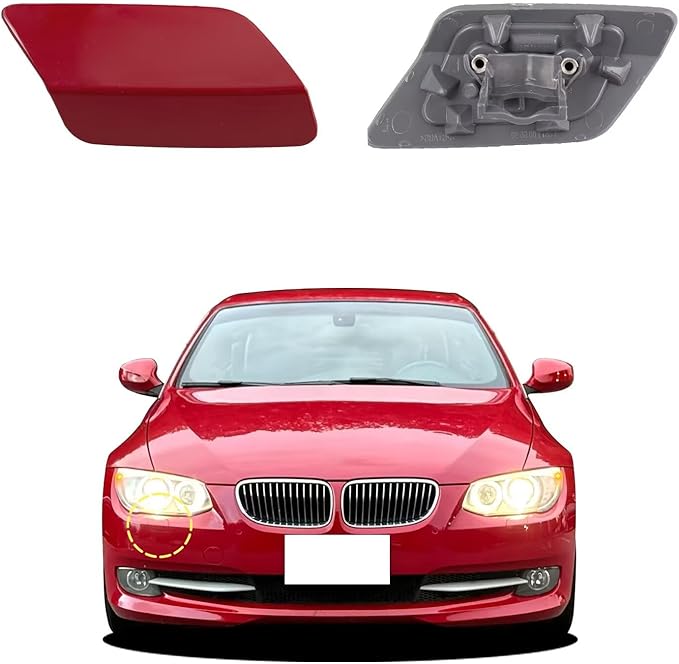 Car Front Bumper Headlight Washer Cover Compatible with BMW 328i 3351 335lS Coupe Convertible 2011-2013 Headlight Washer Nozzles Cover 61677253393 61677253394 Water Spray Cover Light Red Right