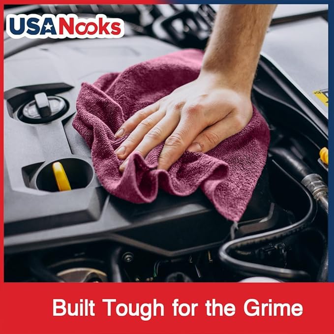 USANOOKS Microfiber Cleaning Cloth - 1200 Washes, Ultra Absorbent Towels Grip Root Weave Grime - 50pack - Burgundy