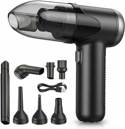 TEZILON Handheld Car Vacuum Cordless Small Portable High Power Mini Vacuum Cleaner, HEPA Filter Rechargeable 3 in 1 Dust Buster/Air Blower/Inflator, 7 Tools for Pet Hair/Keyboard/Snow Debris/Sofa/Car