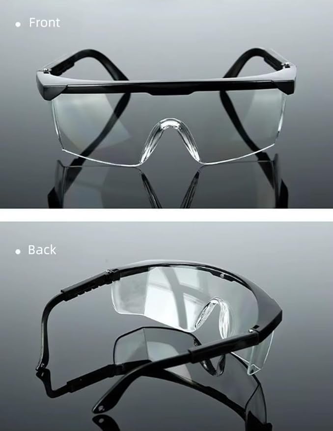 Euxor, Safety Glasses Goggles (2 Pack) Shattered Proof, ANSI Z87.1 & EN 166 UV Resistant, Wide Frame Scratch Resistant Eye Shield Black Frame Wear over Glasses Adjustable temples Unisex.