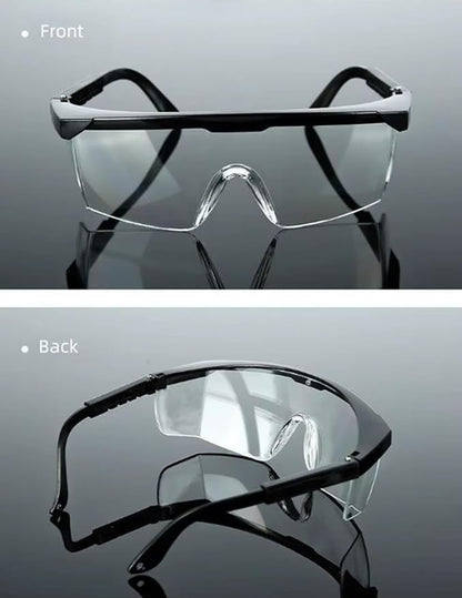 Euxor, Safety Glasses Goggles (2 Pack) Shattered Proof, ANSI Z87.1 & EN 166 UV Resistant, Wide Frame Scratch Resistant Eye Shield Black Frame Wear over Glasses Adjustable temples Unisex.