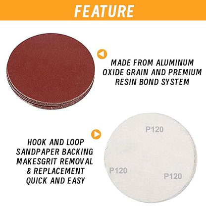 WCIC 120-Pack 3-Inch Sanding Discs |P80 to P1000 | 30PCS 180 Grit Aluminum Oxide | Hook & Loop for Wood Furniture Refinishing, Auto Body, Metal Polishing
