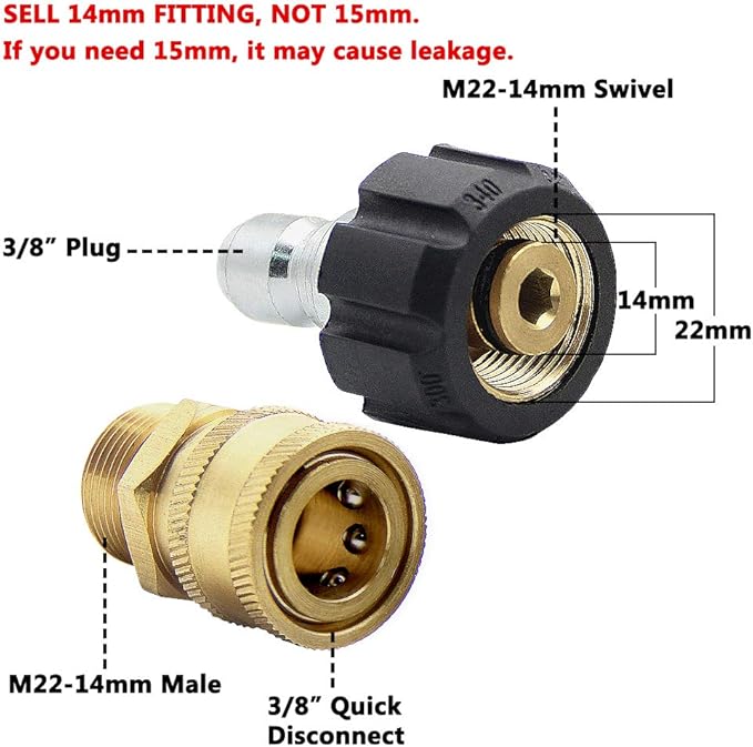 Twinkle Star Pressure Washer Adapter Set, Quick Disconnect Kit, M22 14 mm Quick Connect Swivel to 3/8'' Quick Connect Fittings, 3/4" to Quick Release