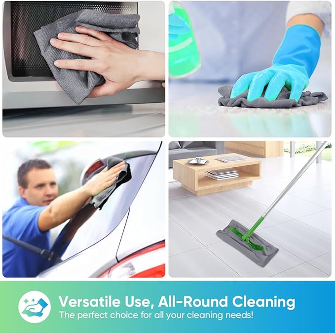 HOMEXCEL Grey Microfiber Cleaning Cloths 10 Pack, Highly Absorbent, Lint & Scratch-Free Cleaning Rags for House Kitchen, Blue Microfiber Towels for Car 11.5 x 11.5 inch