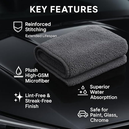 6 Pack Reusable Pak Details Micro Fiber Towels Car Detailing | 16x16 Ultra-Absorbent & Dual-Sided Car Microfiber Towel for Polishing, Wax Removal & Buffing | Lint & Streak-Free | Auto Cleaning Cloths
