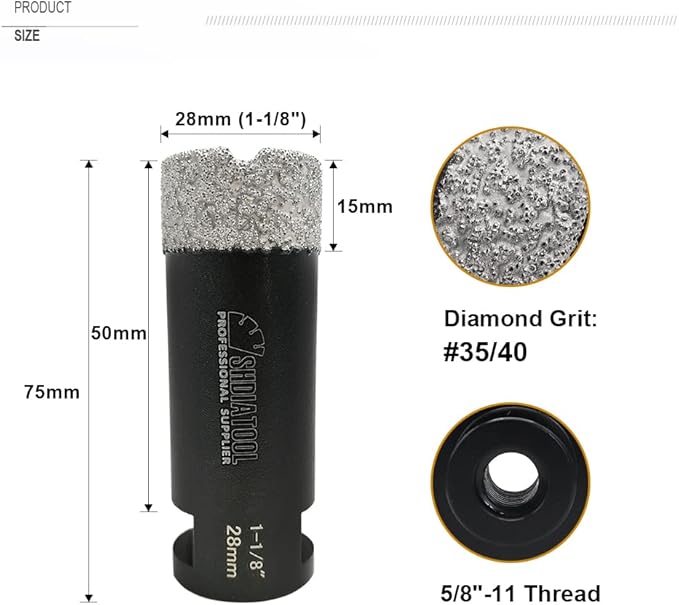 SHDIATOOL Diamond Core Drill Bits 1-1/8 Inch for Porcelain Ceramic Tile Marble Brick Vacuum Brazed Hole Saw 28mm
