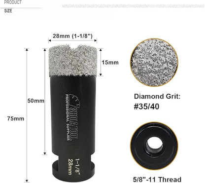 SHDIATOOL Diamond Core Drill Bits 1-1/8 Inch for Porcelain Ceramic Tile Marble Brick Vacuum Brazed Hole Saw 28mm