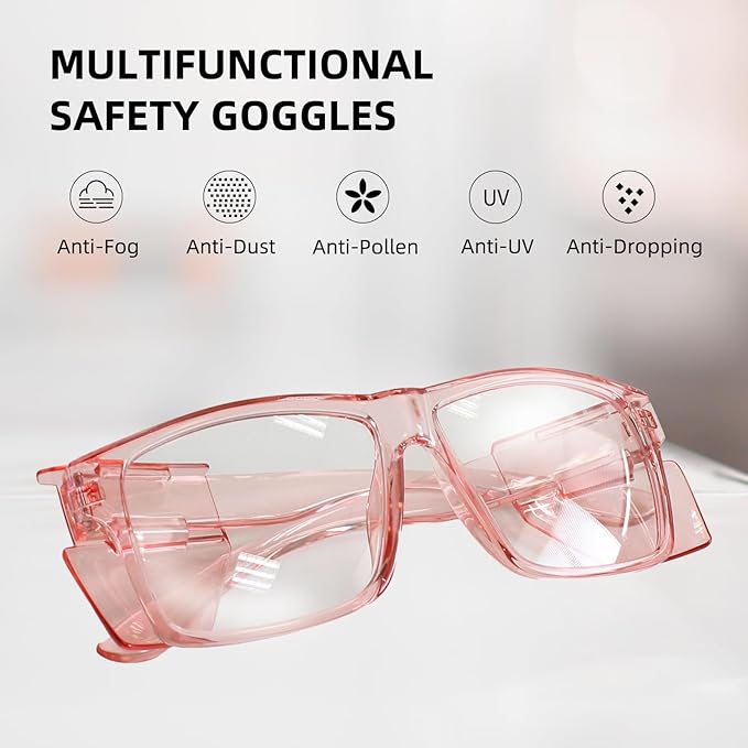 JING LEI Safety Glasses with Removable Side Shield,UV400 Protection Goggles, Rectangle Black Sun Glasses for Women Men Work
